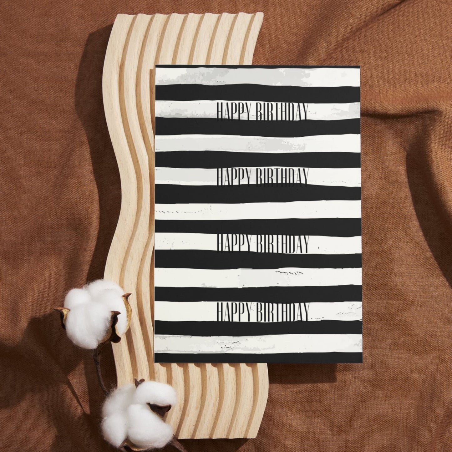 MBD024 - Black White Striped Happy Birthday Card