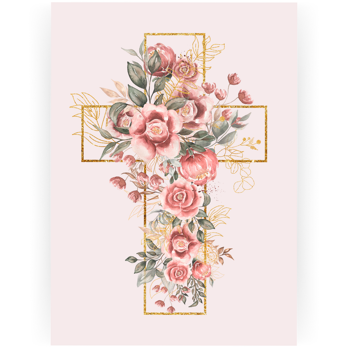 BAP075 - Pink Floral Cross Baptsim Card