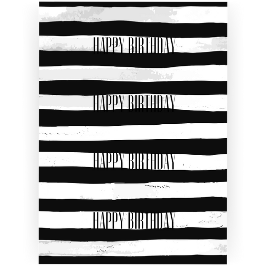 MBD024 - Black White Striped Happy Birthday Card